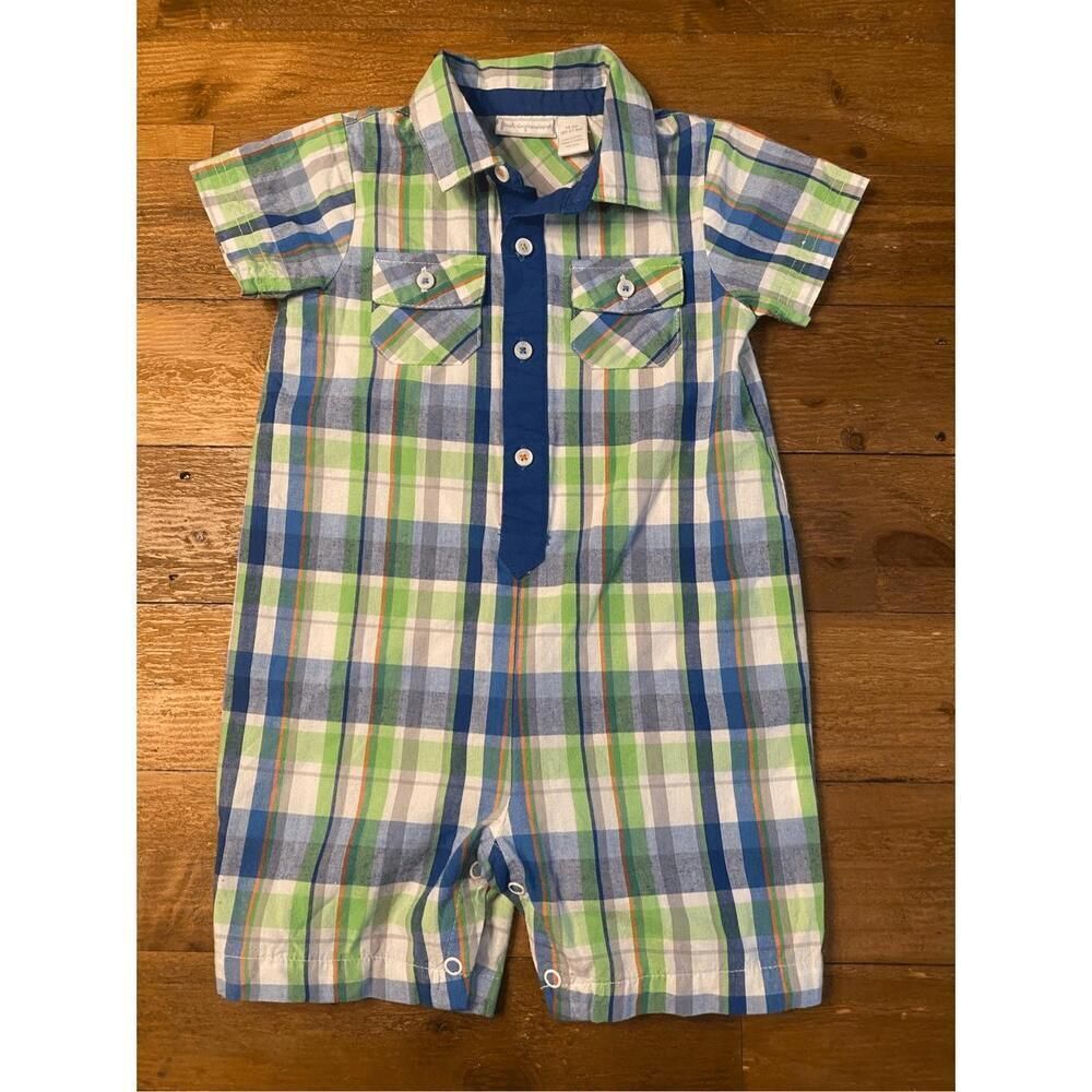 First Impressions 18 months Baby Boy Plaid Romper Jon Jon blue green
